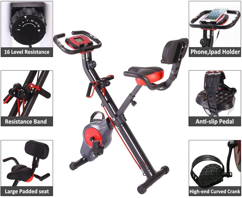 pleny folding fitness exercise bike with resistance bands